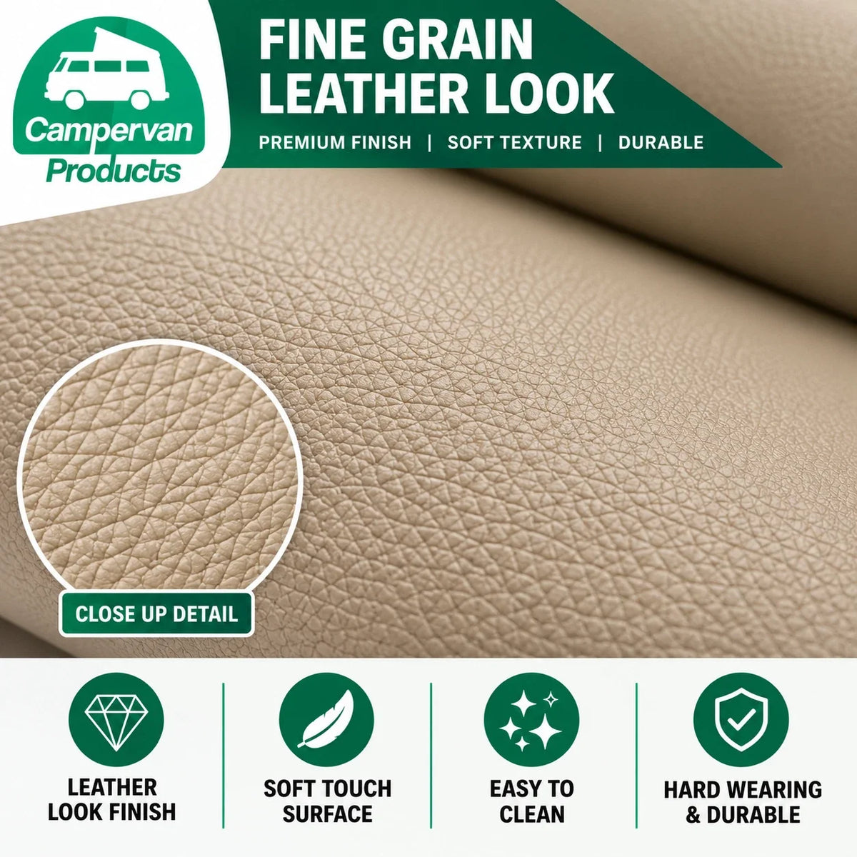 Fine-grain beige leatherette face close-up
