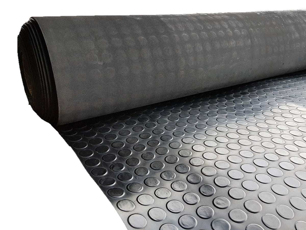 3mm black coin pattern rubber matting supplied from a roll