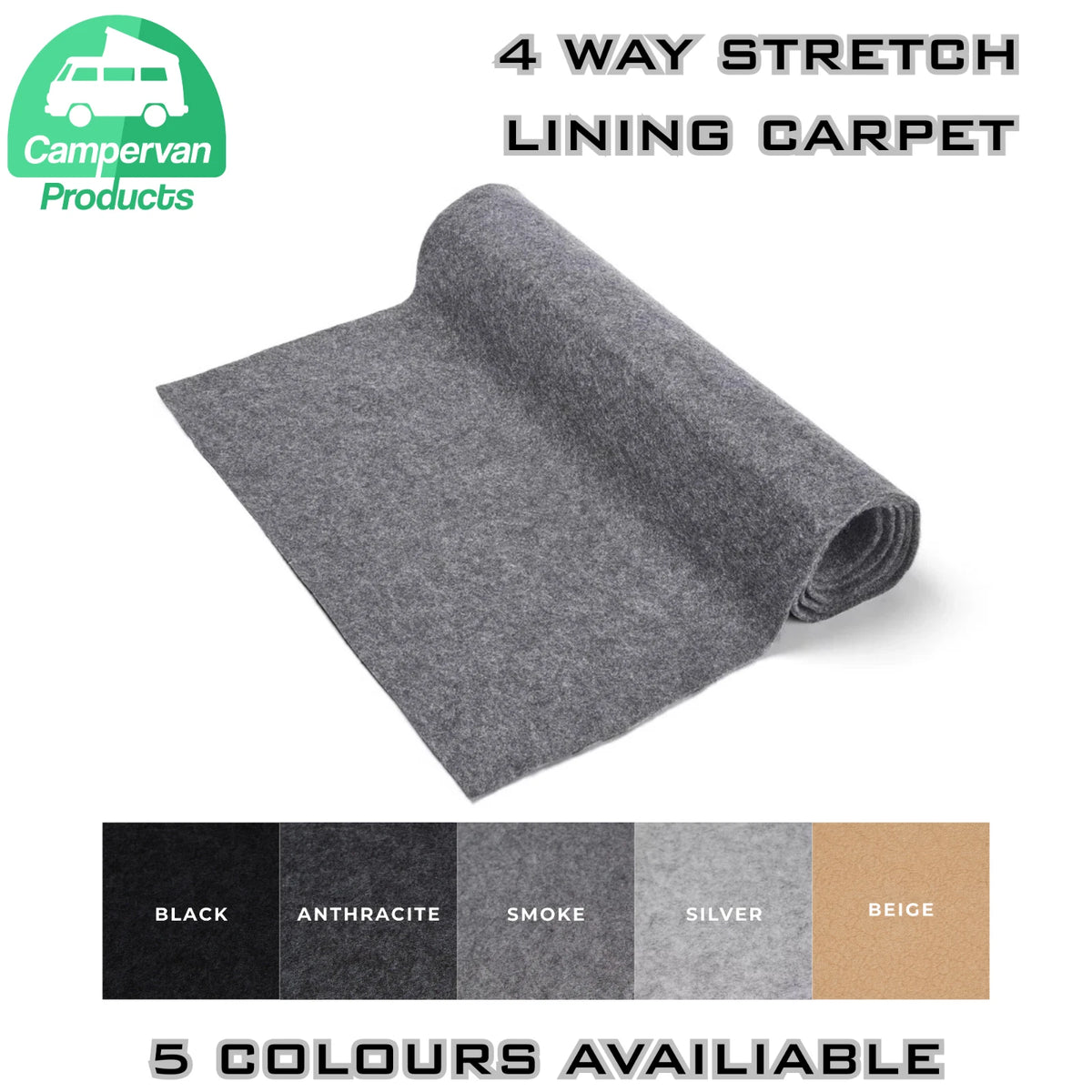 4-way stretch van carpet colour range, 2m wide bulk lining