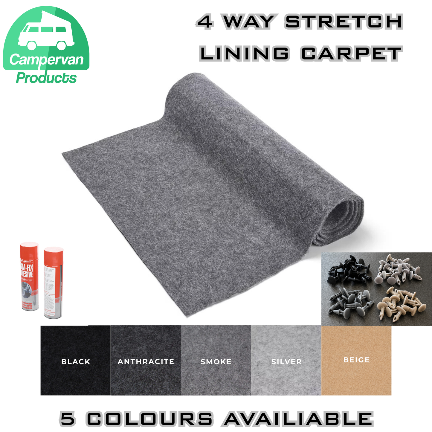 270gsm 4 Way Stretch Campervan Lining Carpet with High Temp Adhesive – Cut To Length
