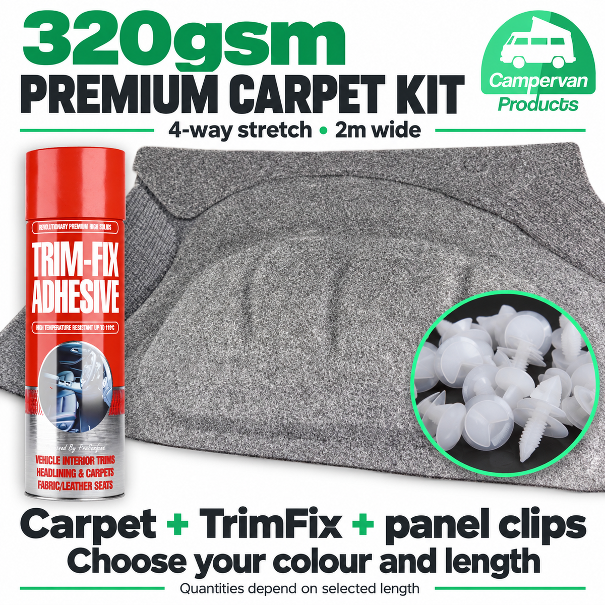 320gsm premium carpet with Trim-Fix and panel clips