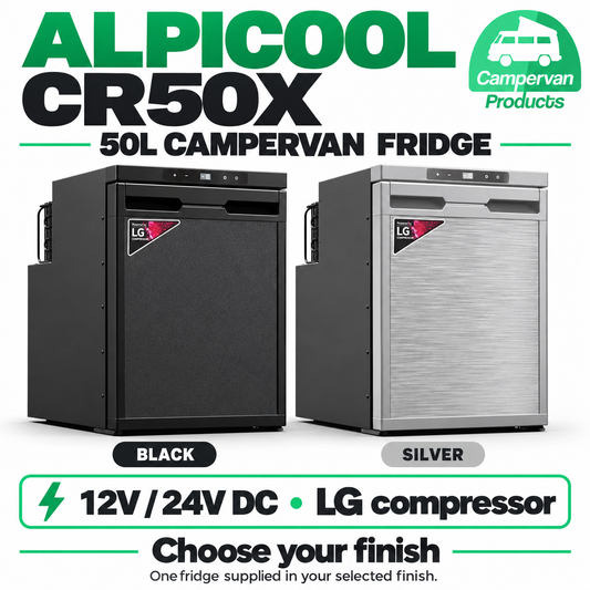 Alpicool CR50X 50L fridge in Black or Silver, 12V / 24V DC, LG compressor