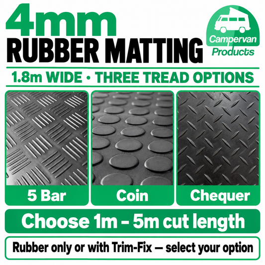 4mm rubber matting, 1.8m wide, 5 Bar, Coin and Chequer options