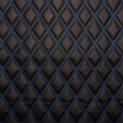 Dark double diamond upholstery with blue stitching