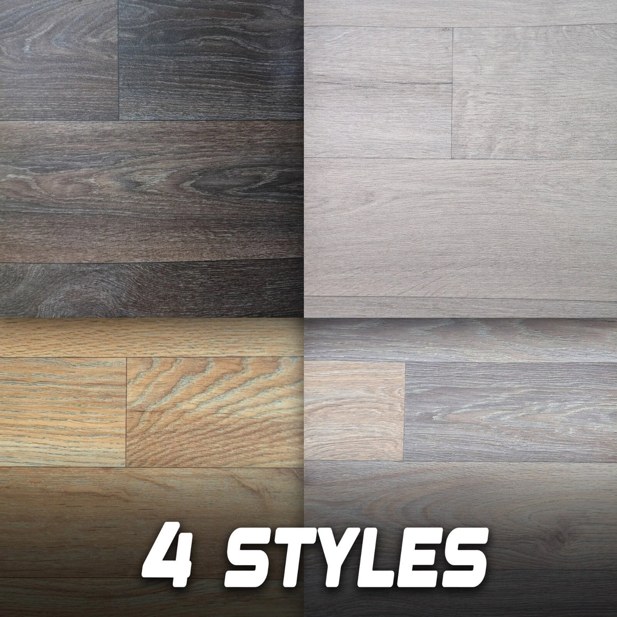 Four wood-effect vinyl finish samples arranged in a grid