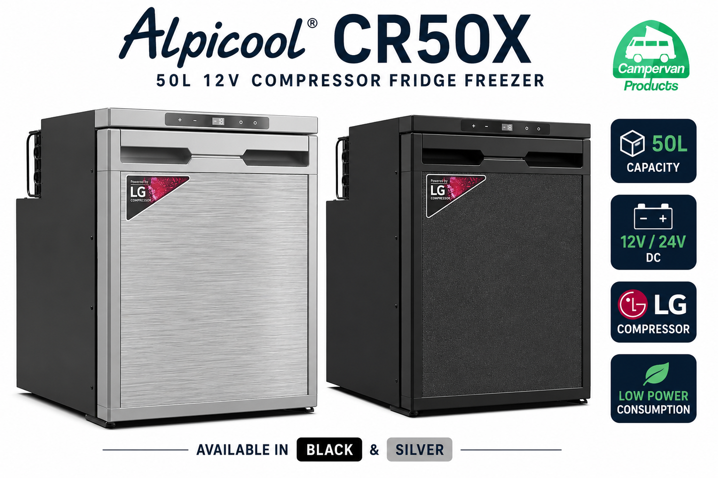 Alpicool 50L Integrated 12V Compressor Fridge Freezer – Campervan, Motorhome & Van Conversion