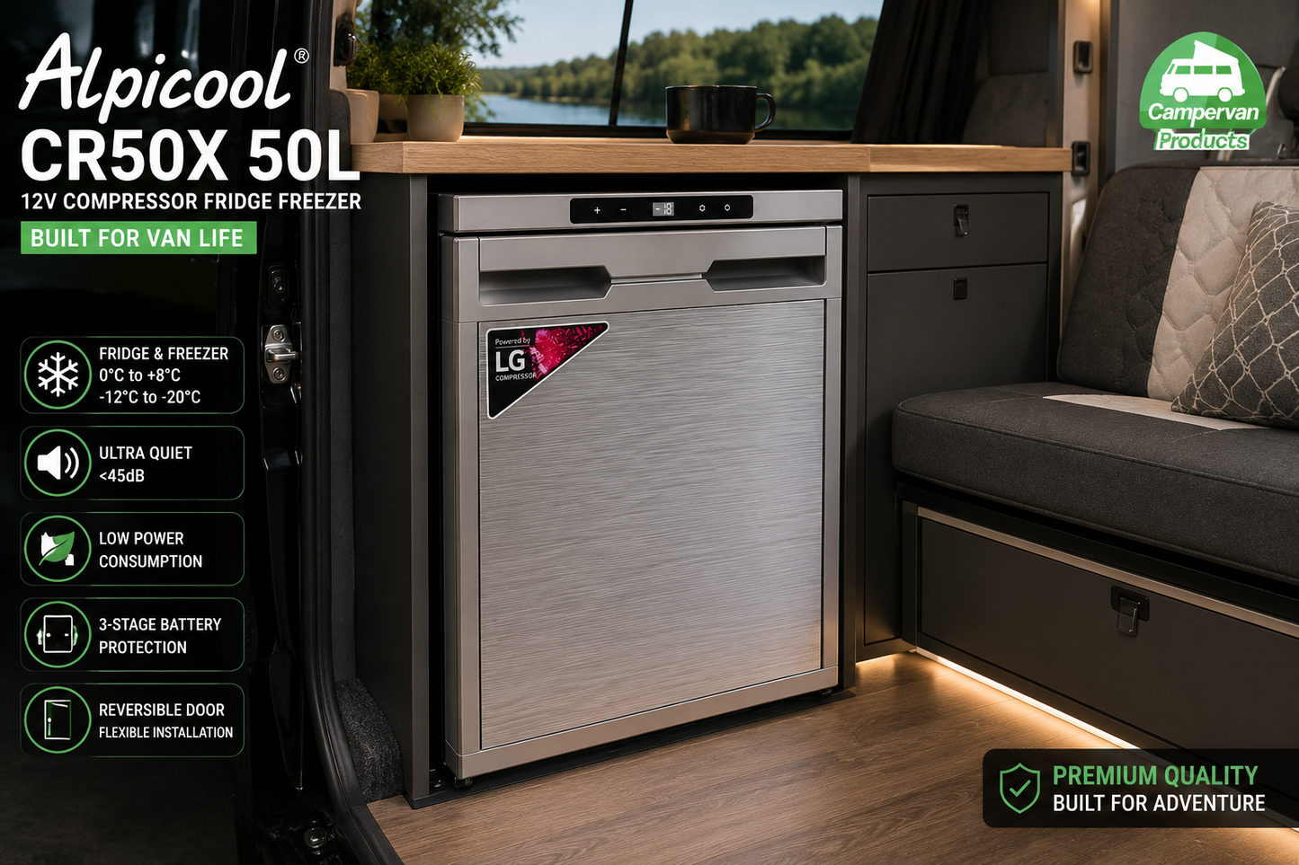 Alpicool 50L Integrated 12V Compressor Fridge Freezer – Campervan, Motorhome & Van Conversion