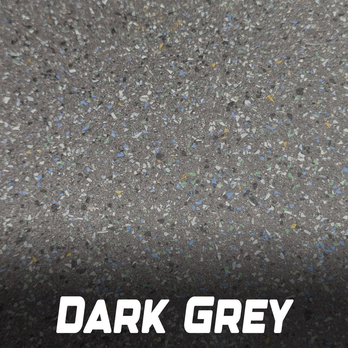 Dark grey speckled vinyl texture close-up, labelled Dark Grey